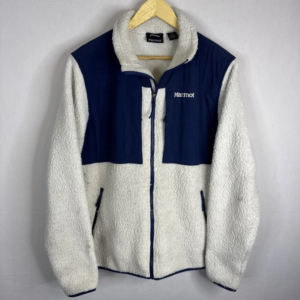 Marmot Polartec Sherpa Fleece White Navy L‎ Outdoor